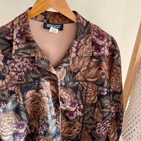 Vintage Faux Suede Floral Tapestry Button Front Collared Chore Jacket - Picture 3 of 4